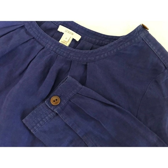 J Crew | Womens Tessa Top Size 0 Loose Blouse Linen 3/4 Sleeves Pleated Blue - Picture 8 of 9